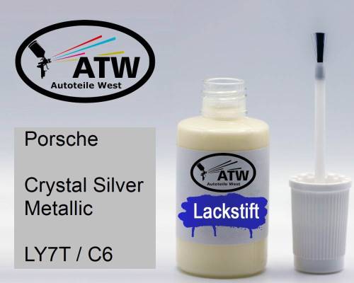 Porsche, Crystal Silver Metallic, LY7T / C6: 20ml Lackstift, von ATW Autoteile West.